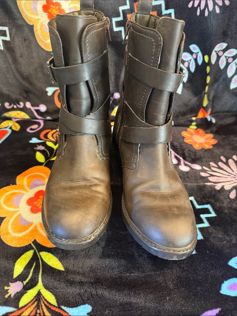 Clarks Women's Gray Leather Ankle Boots with Buckle